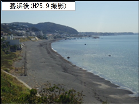横須賀海岸秋谷地区の養浜帆の状況写真