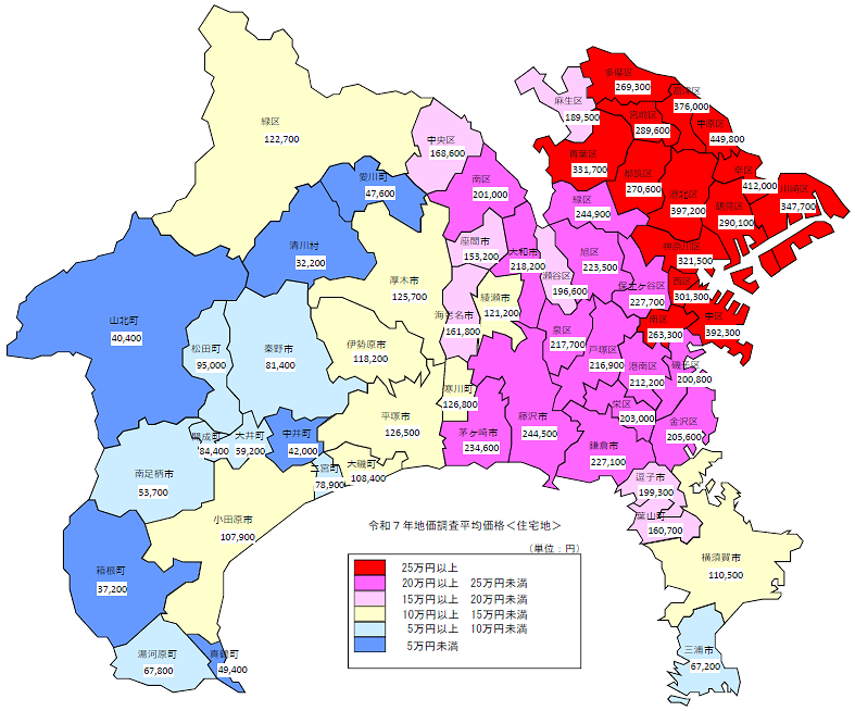 令和7年地価調査平均価格地図（住宅地）