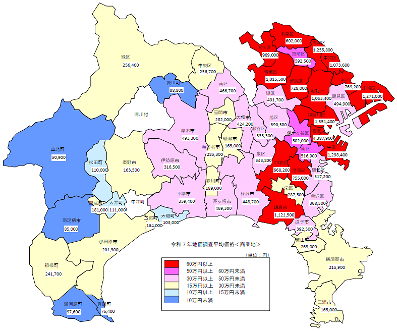令和7年地価調査平均価格地図（商業地）