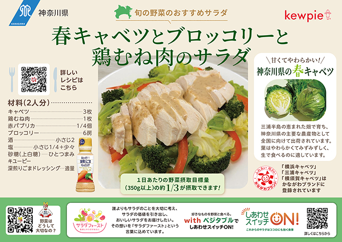 春キャベツとブロッコリーと鶏むね肉のサラダ