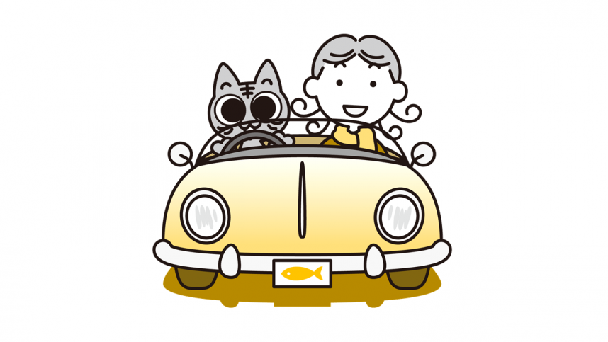 ドライブするニャン吉とマキマキちゃん