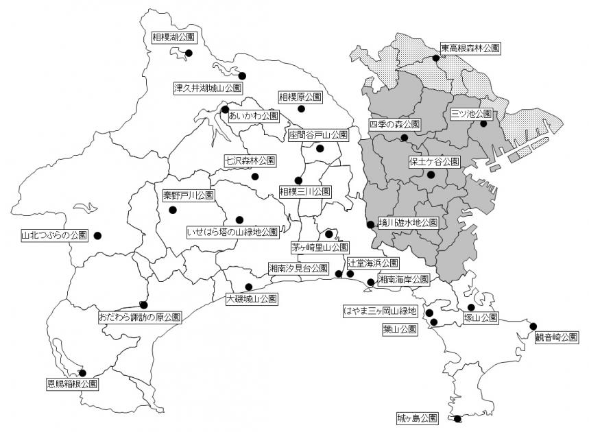 県立都市公園の位置図です