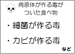 病原体が作る毒がついた食べ物　細菌が作る毒　カビが作る毒　など