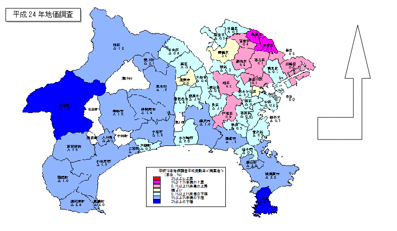 平成24年地価調査　市区町村別　平均変動率地図（商業地）