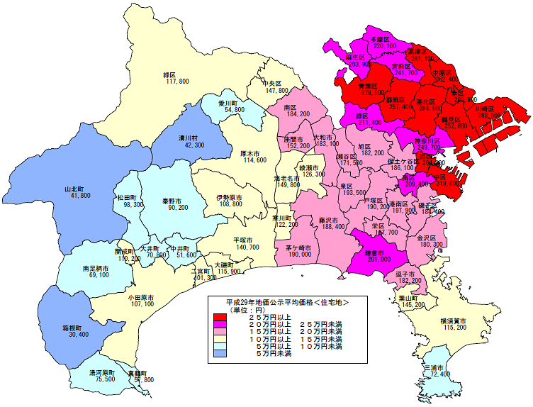 平成29年地価公示（神奈川県分）　平均価格地図（住宅地）