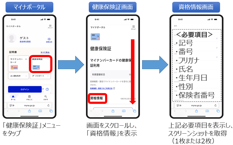 マイナポータルにおける「資格情報」確認方法