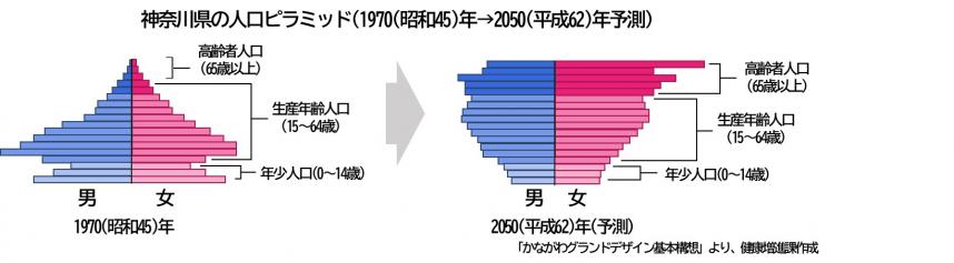 神奈川県の人口ピラミッドの変化