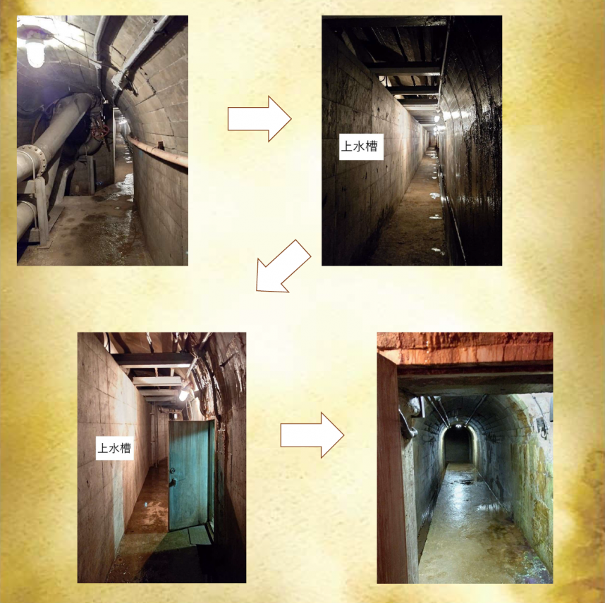 地下1階の通路と上水槽の写真