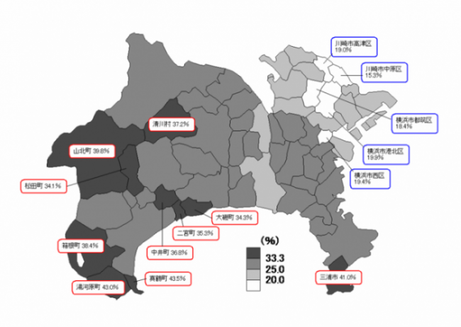 65歳以上人口割合の地図