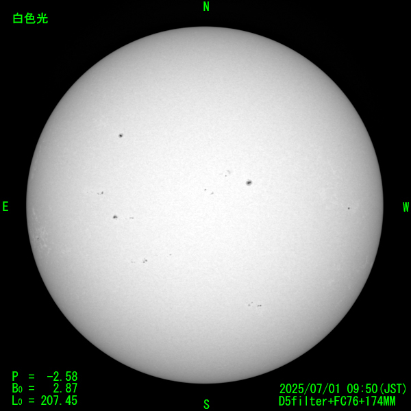 2025年7月1日の白色光太陽像