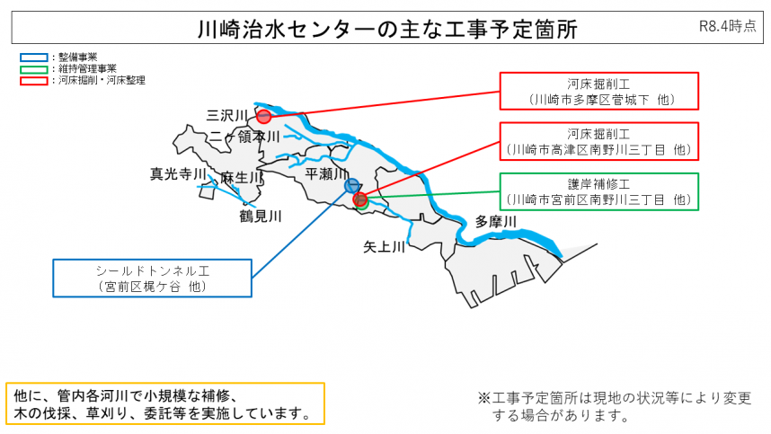 R8川崎治水センターの主な工事箇所