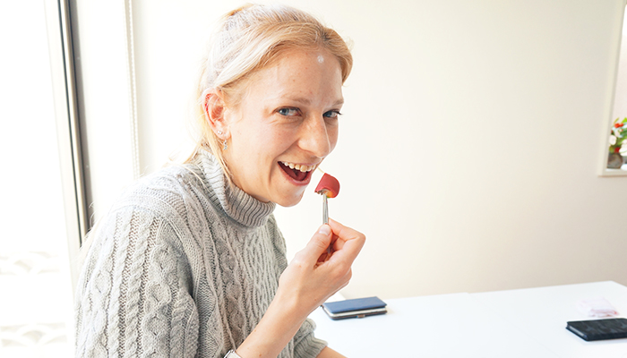 enjoying some Japanese green tea.