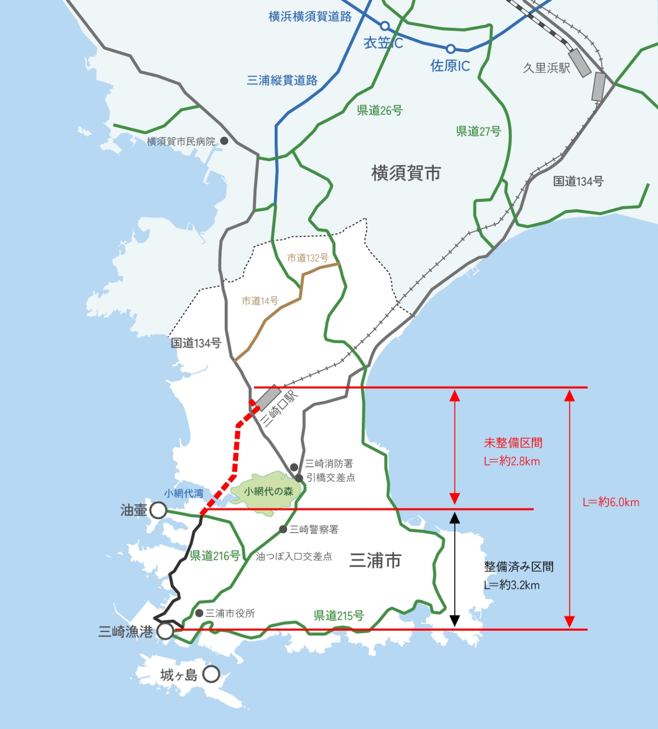三浦市の整備区画を表記した地図