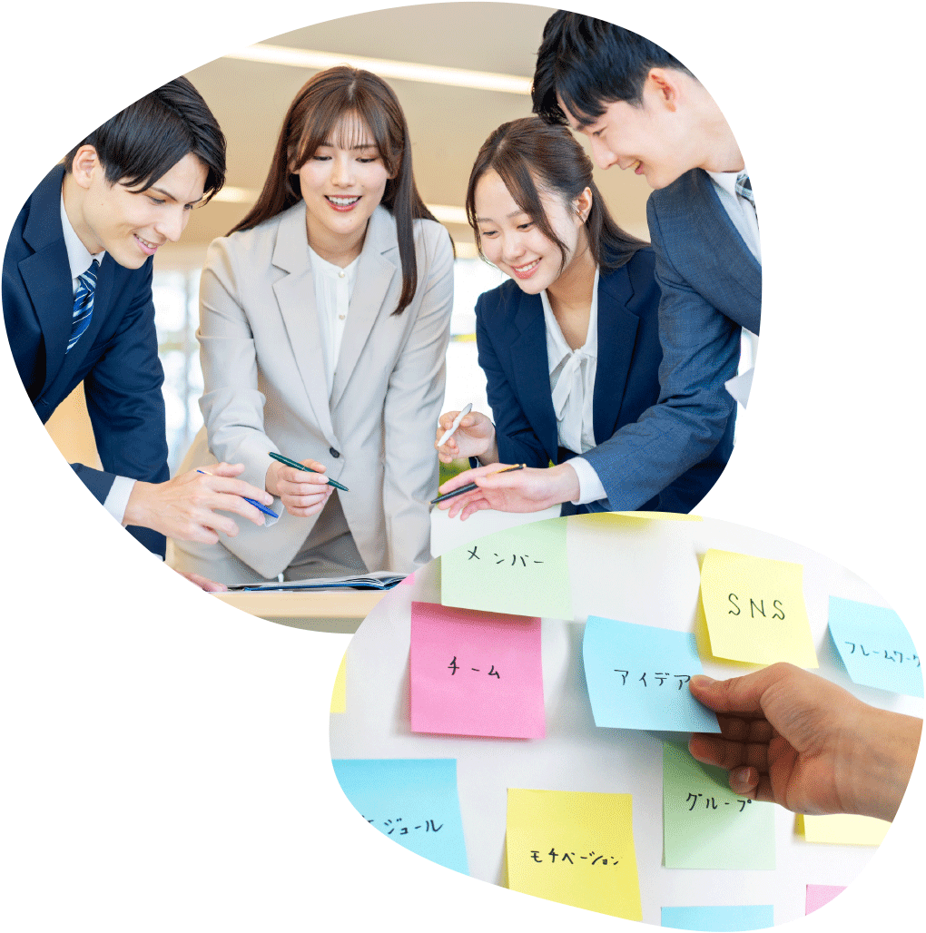 写真:4人の若い職員が企画会議をしている
