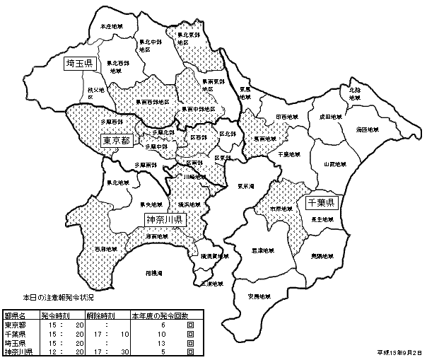 一都三県光化学大気汚染緊急時措置発令状況