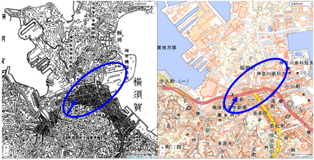 横須賀市諏訪公園より見たる全市の惨状（位置図）