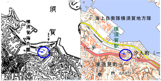 横須賀停車場前の山崩れ（位置図）