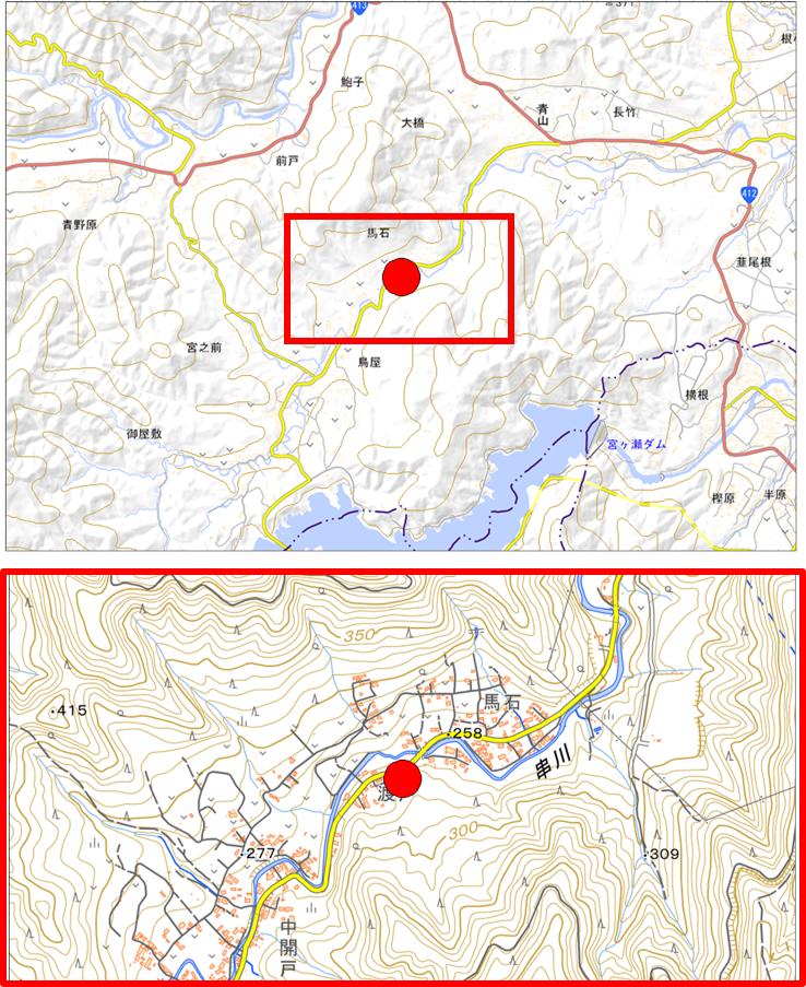 鳥屋・地震峠（位置図）