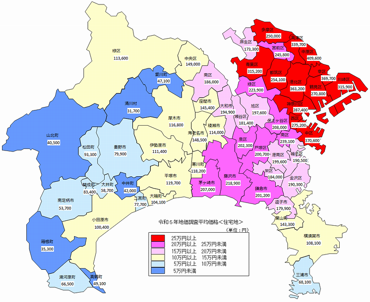 令和５年地価調査　平均価格地図（住宅地）