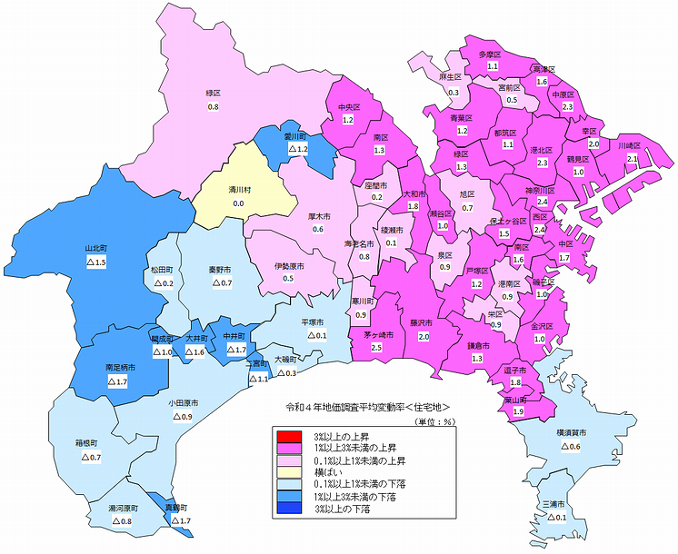 令和４年地価調査　平均変動率地図（住宅地）