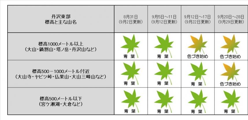 9月29日更新東丹沢紅葉記録表