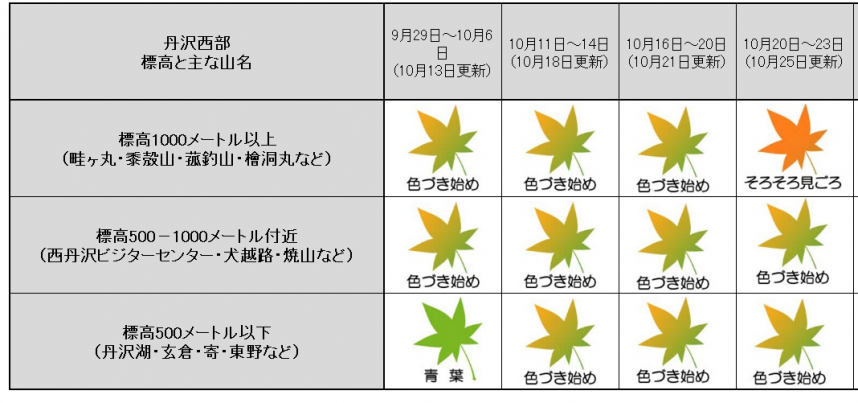 10月紅葉記録表丹沢西部