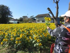 摘み取った花を撮影する参加者