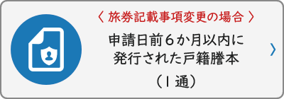 （旅券記載事項変更の場合）申請日前6か月以内に発行された戸籍謄本（1通）