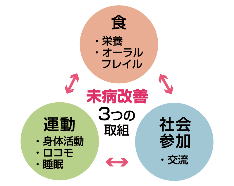 3つの取組の図（食・運動・社会参加）