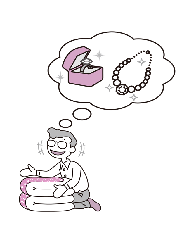 不用品を買い取りつつ、貴金属も見せるように勧誘している買取り業者のイメージ