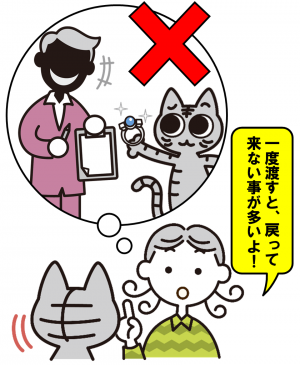 「一度ものを渡してしまうと帰ってこないことが多い」という注意のイラスト