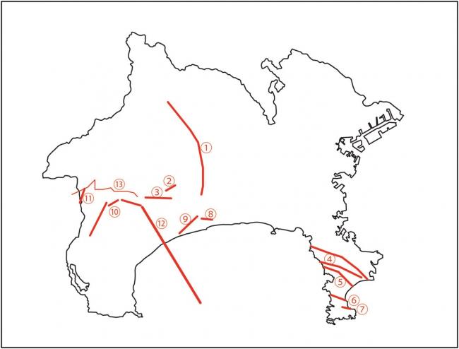 県内の主な活断層の分布状況