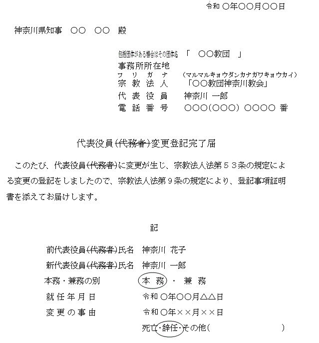 代表役員変更記載例