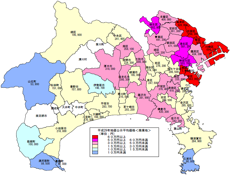 平成29年地価公示（神奈川県分）　平均価格地図（商業地）