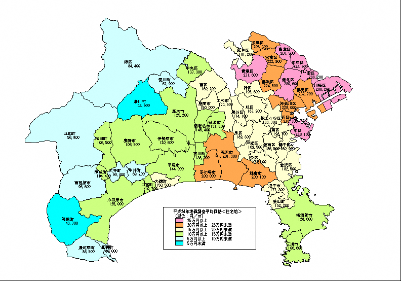 平成24年地価調査　市区町村別　平均価格地図（住宅地）