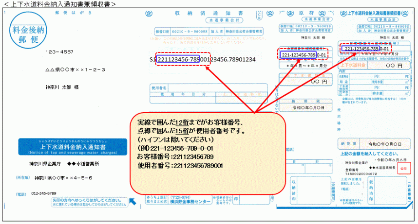 上下水道使用量納入通知書兼領収書