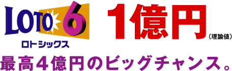 ロトシックス　1から43までの好きな数字を6個選んですべて当たれば約1億円。