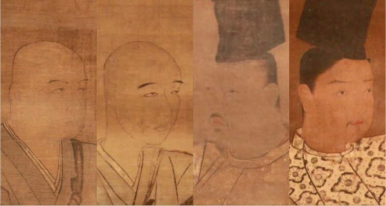 国宝 金沢実時像、北条顕時像、金沢貞将像、金沢貞顕（左から・部分）（鎌倉時代　称名寺所蔵）