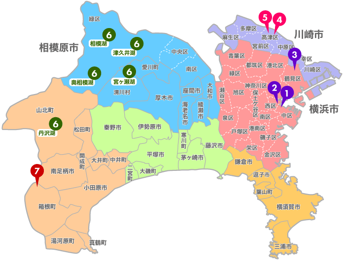 神奈川の観光スポット　西北西に進路を取れ！神奈川北廻りルート  地図
