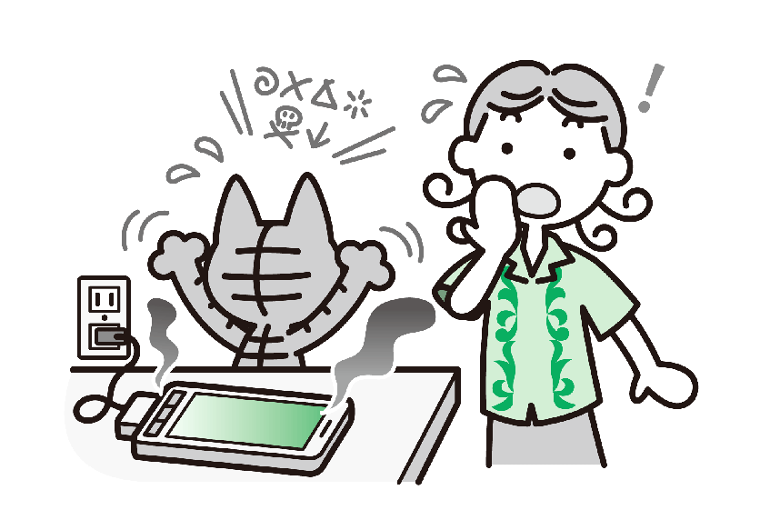 モバイルバッテリーが発火しているイラスト