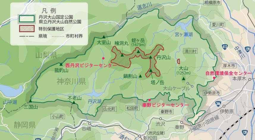 丹沢の主要な山（地図）