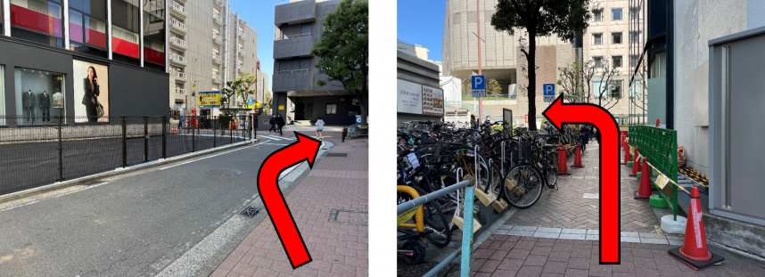 自転車置き場を直進