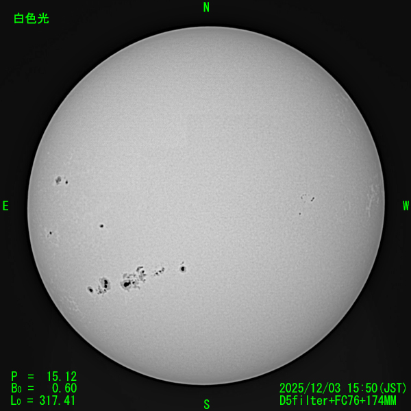 2025年12月3日の白色光太陽像