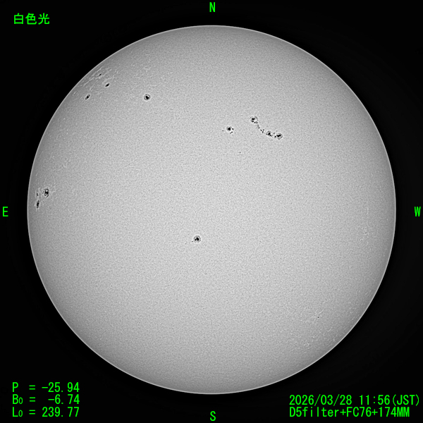 2026年3月28日の白色光太陽像