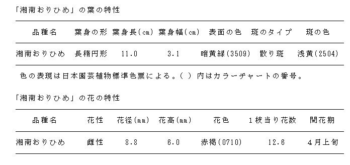 品種特性表