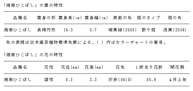 品種特性表