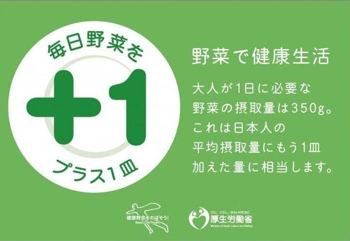 野菜で健康生活。大人が1日に必要な野菜の摂取量は350g。これは日本人の平均摂取量にもう一皿加えた量に相当します。