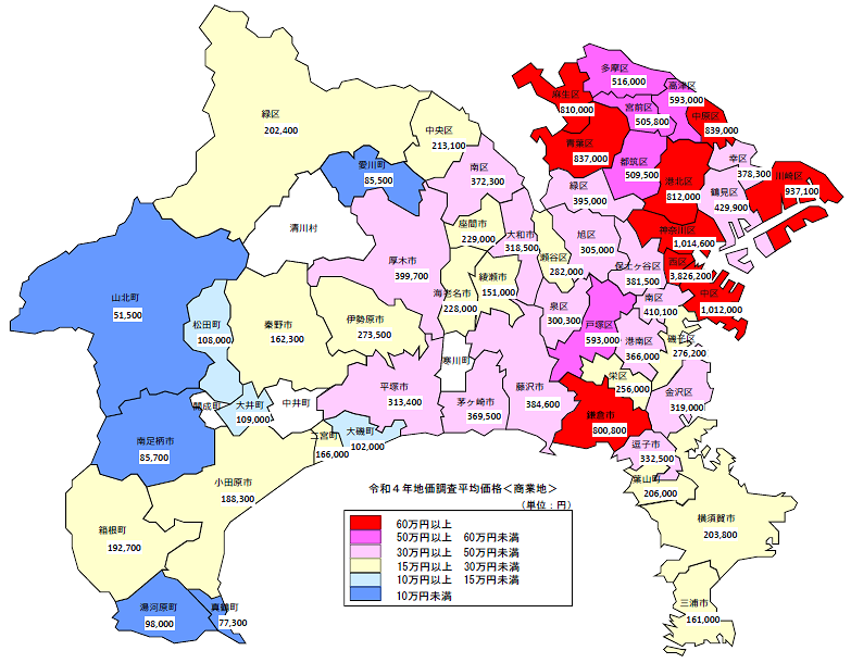 令和４年地価調査　平均価格地図（商業地）