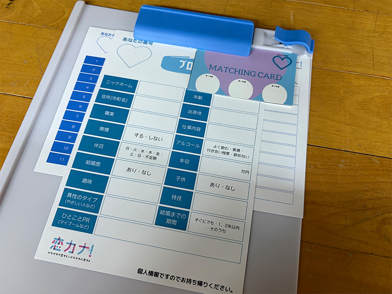 席に置かれたプロフィールカード