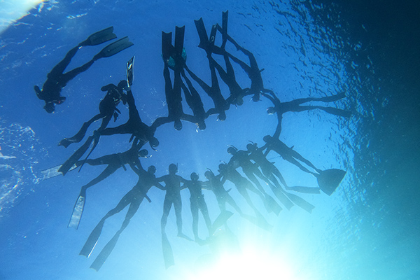 원을 그리는 다이버들